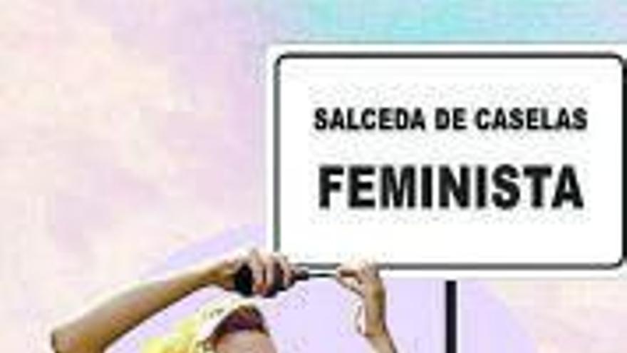 Cartel del 8-M en Salceda. El Concello de Salceda encargó a la artista local este diseño para conmemorar el Día de la Mujer. En él la artista utiliza una imagen antigua de la plaza de Salceda, donde una mujer planta un cartel que es una declaración de intenciones | D.P.