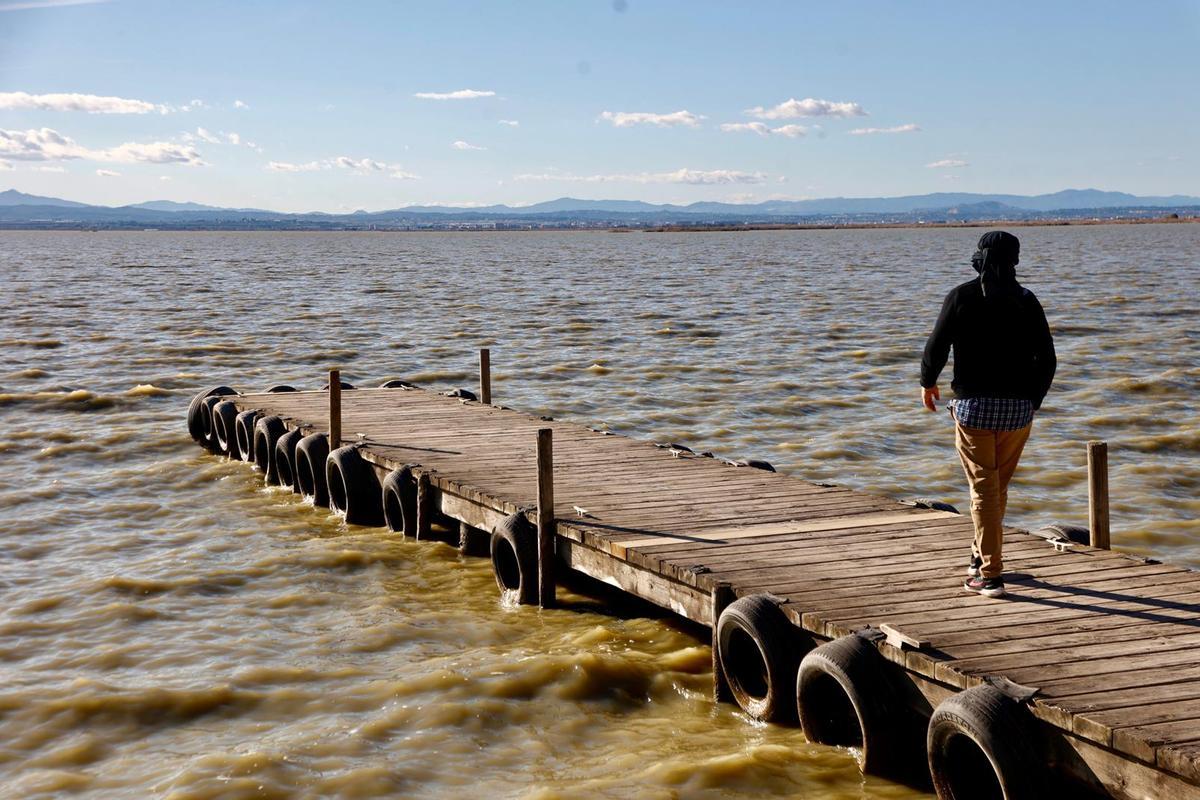 L'Albufera marrón por efecto del viento de poniente, que remueve los sedimentos