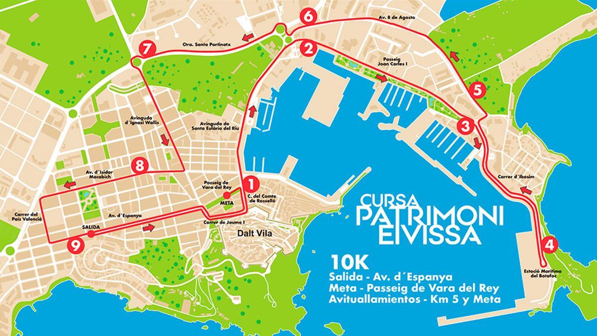 Mapa con el recorrido de la Cursa Patrimoni de Ibiza