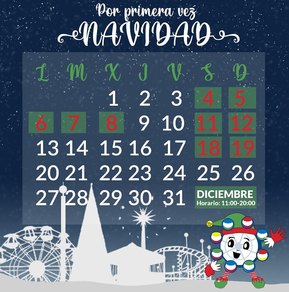 Calendario Parque de Atracciones Navidad