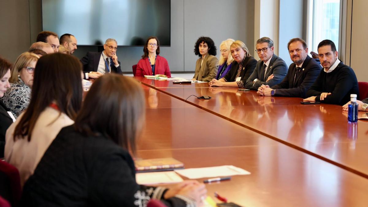 Alcaldes y alcaldesas de la zona dana se reúnen con representantes de la Comisión Europea en Bruselas, este miércoles.