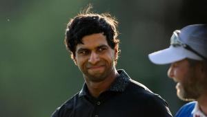 NEWTOWN, PENNSYLVANIA - MAY 17: Aaron Rai of England looks on from the 18th green during the final round of the PGA Championship at Aronimink Golf Club on May 17, 2026 in Newtown, Pennsylvania. Michael Reaves/Getty Images/AFP (Photo by Michael Reaves / GETTY IMAGES NORTH AMERICA / Getty Images via AFP)
