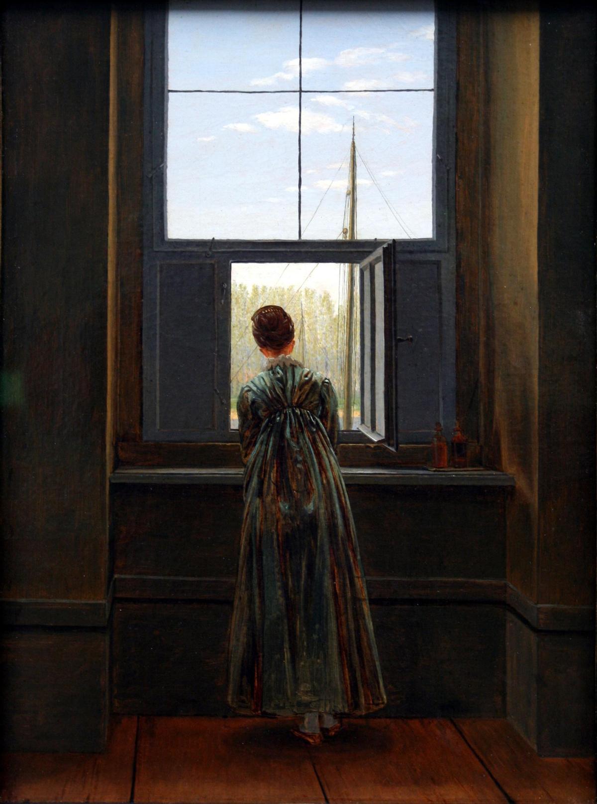 «Mujer en la ventana», cuadro de Friedrich (1822).