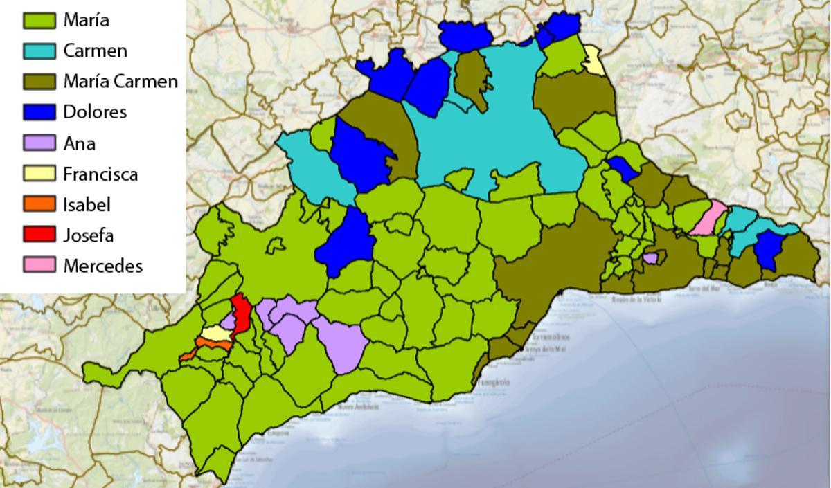 Nombres más comunes de las mujeres, según el municipio malagueño.