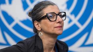 La relatora de l’ONU, Francesca Albanese, ahir.  | FABRICE COFFRINI / AFP