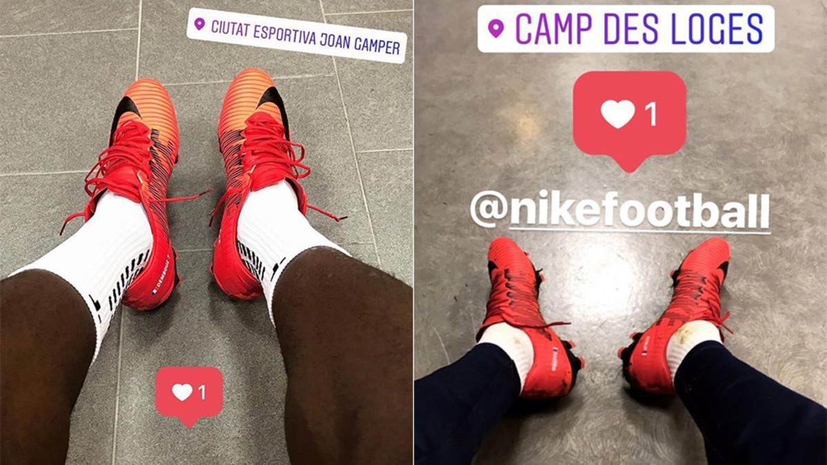 Dembélé (izquierda) y Mbappé, posando con las botas