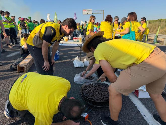 Cerca de 200 docentes de las Terres de l’Ebre y el País Valencià cortan la N-340 en Vinaròs con una 'baldanada' popular