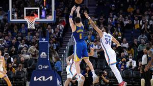 Klay Thompson, en uno de sus triples ante los Thunder.