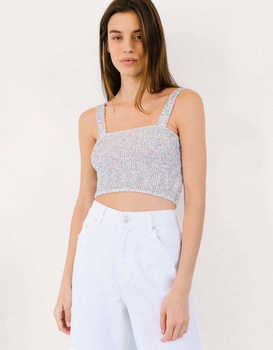 Top de lentejuelas de colores de Bershka