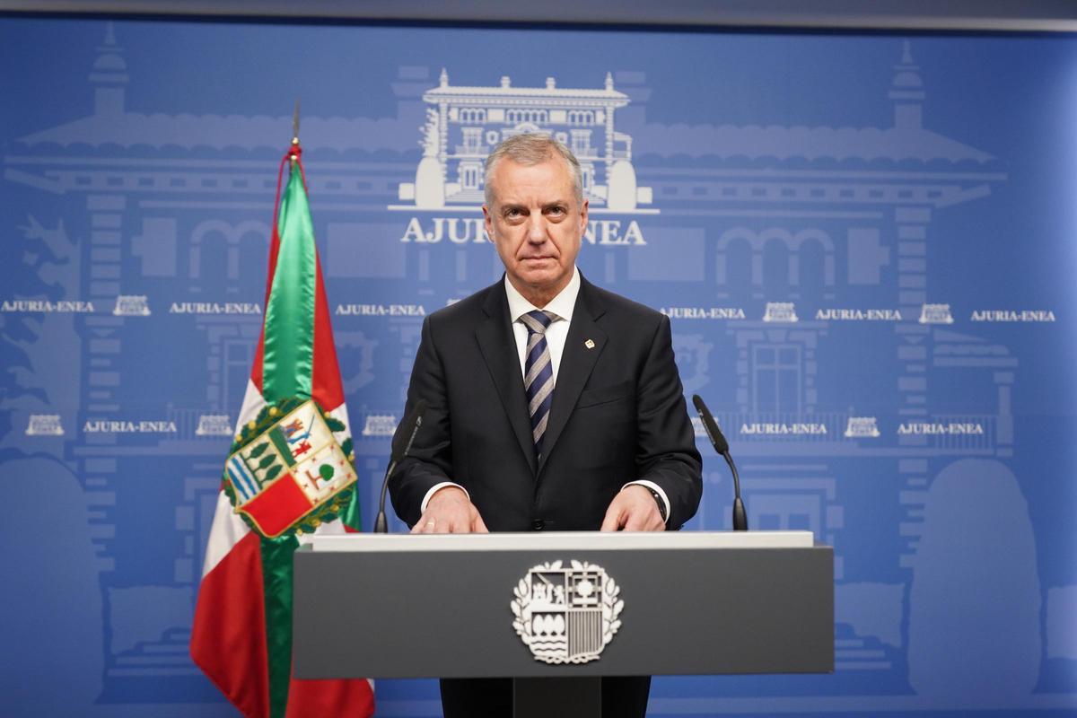 El 'lehendakari', Íñigo Urkullu, durante la comparecencia en la que convoca las elecciones.