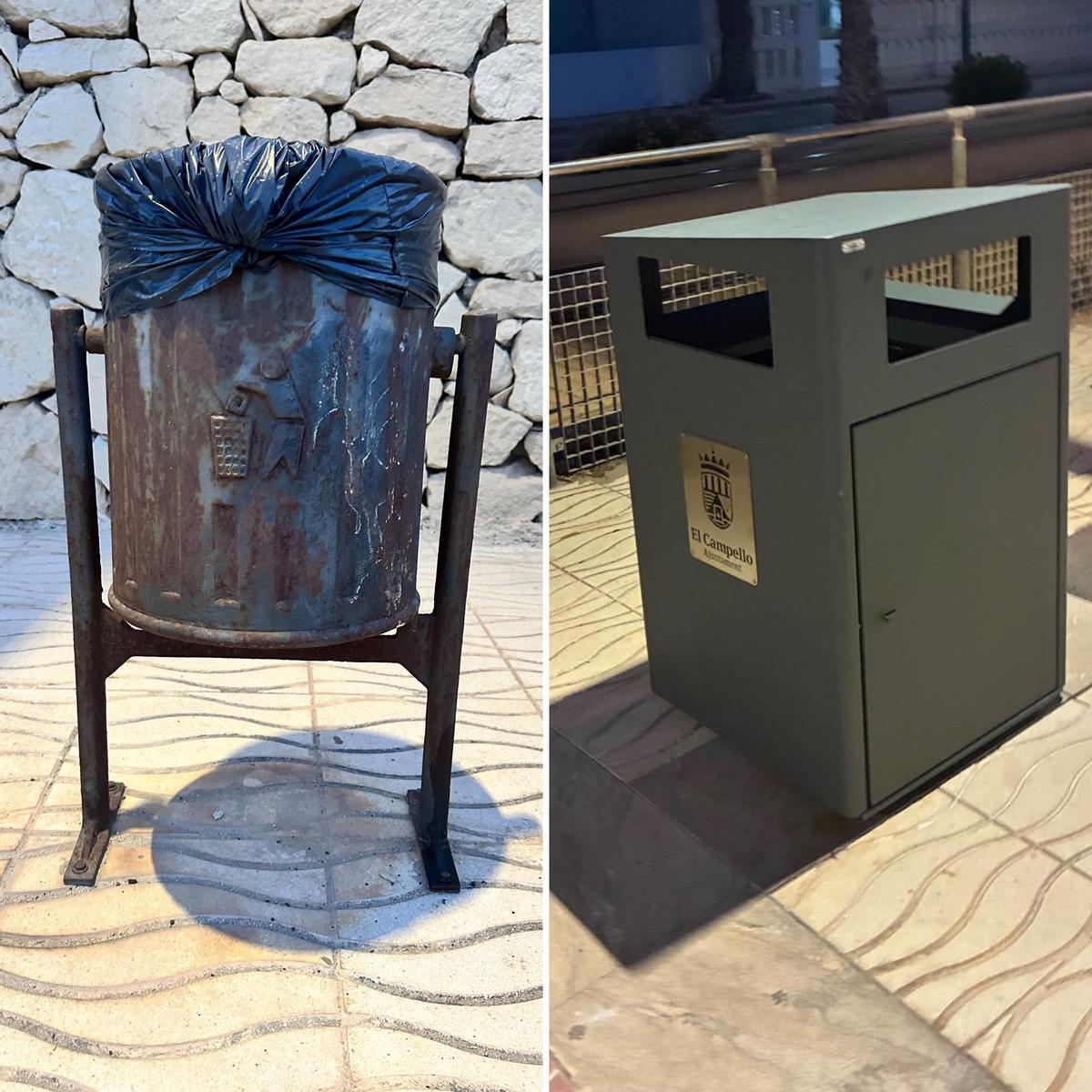 Un papelera antigua y una nueva