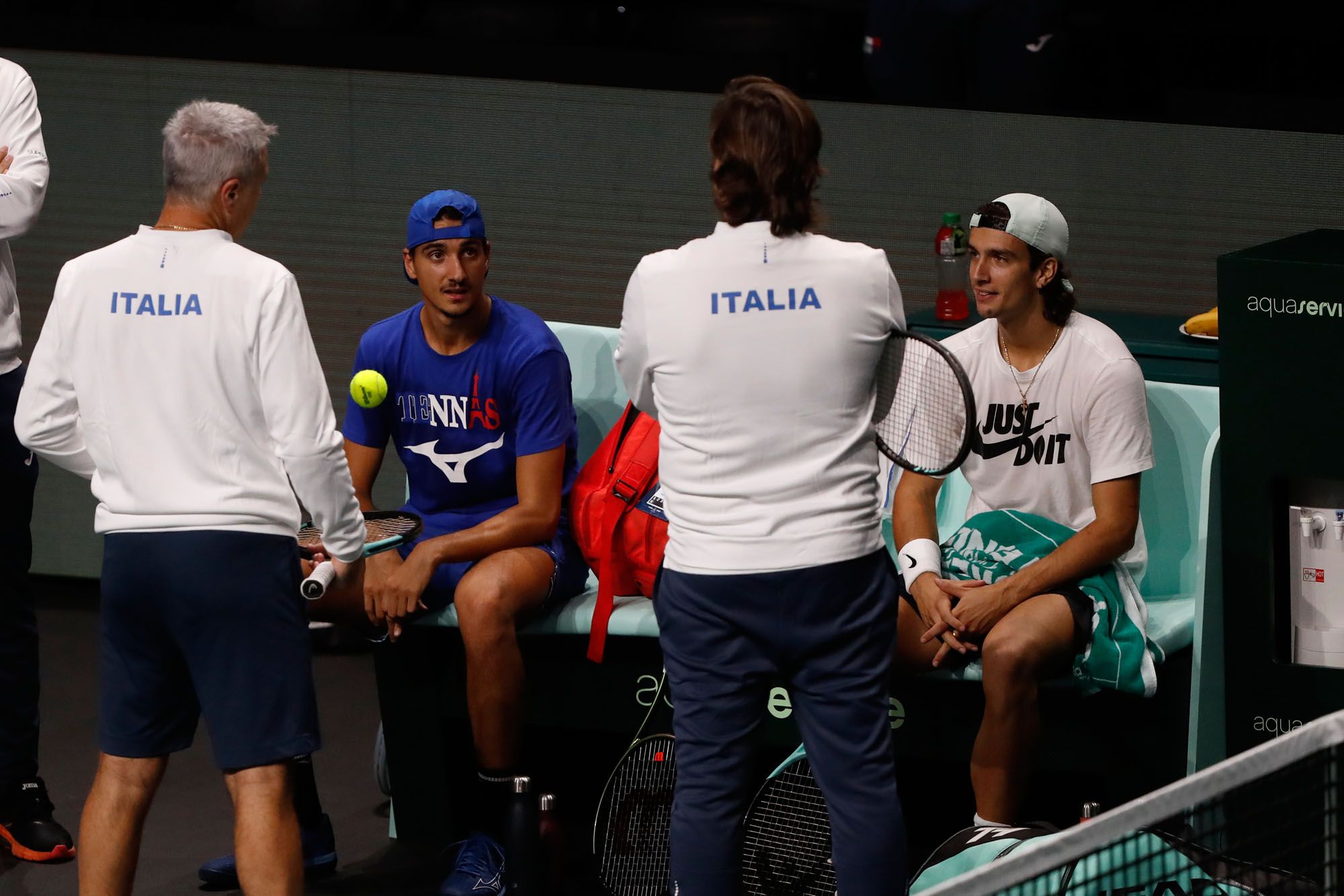 Italia, entrenando en el Carpena de cara a la Copa Davis de Málaga.
