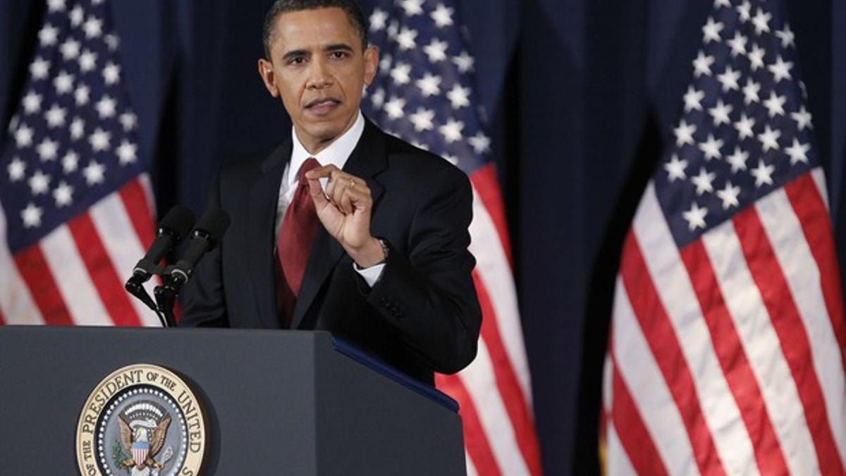 El presidente de EEUU, Barack Obama, durante su discurso a la nación, el lunes en Washington.