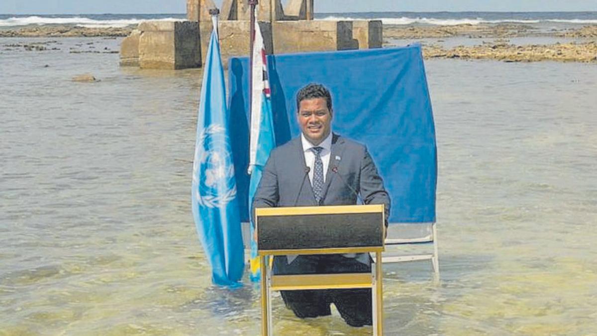 El ministre d’Exteriors
 de Tuvalu, en el seu  discurs 
a la COP26 | ARXIU/REUTERS