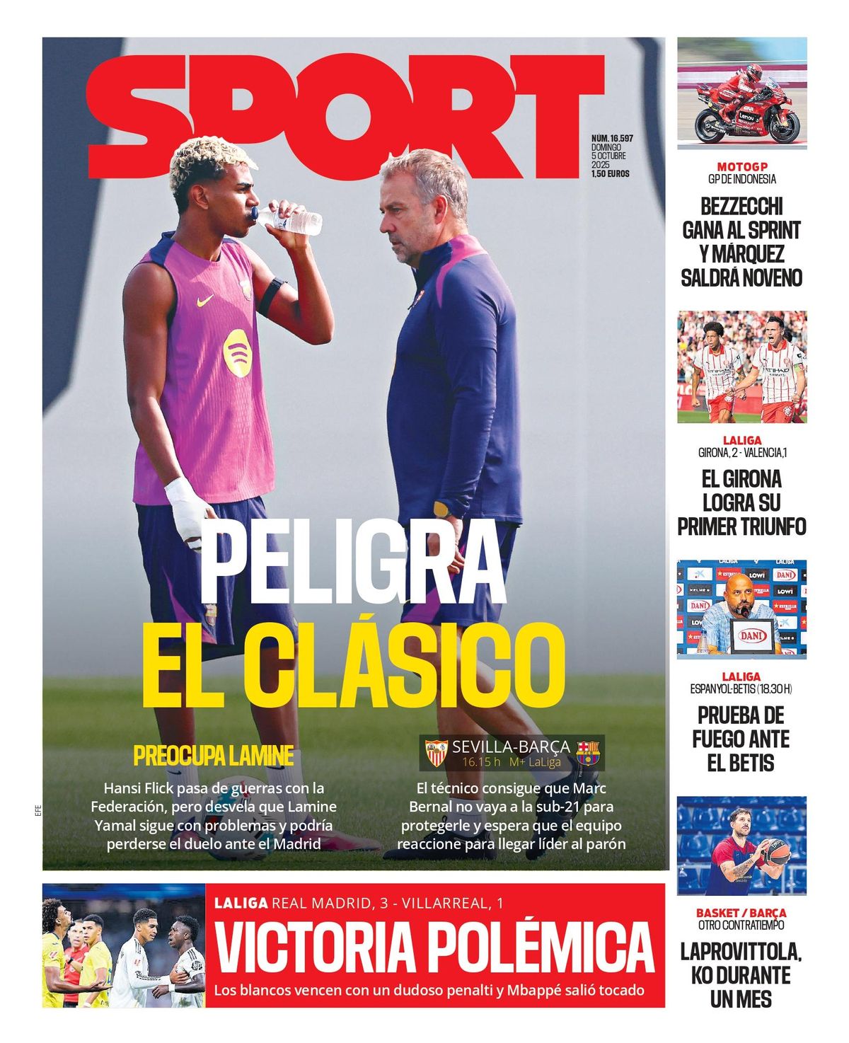 Esta es la portada de SPORT de hoy domingo, 5 de octubre de 2025