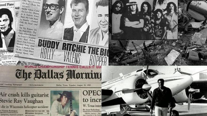 Buddy Holly, Ritchie Valens y The Big Bopper; varios miembros de Lynyrd Skynyrd, Stevie Ray Vaughan y Otis Redding fallecieron en accidentes aéreos.