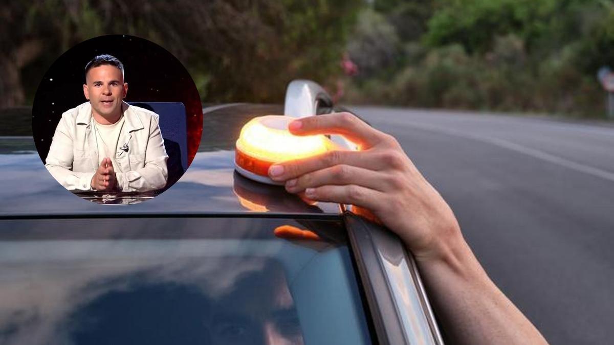 Montaje de Ángel Gaitán y una baliza V16