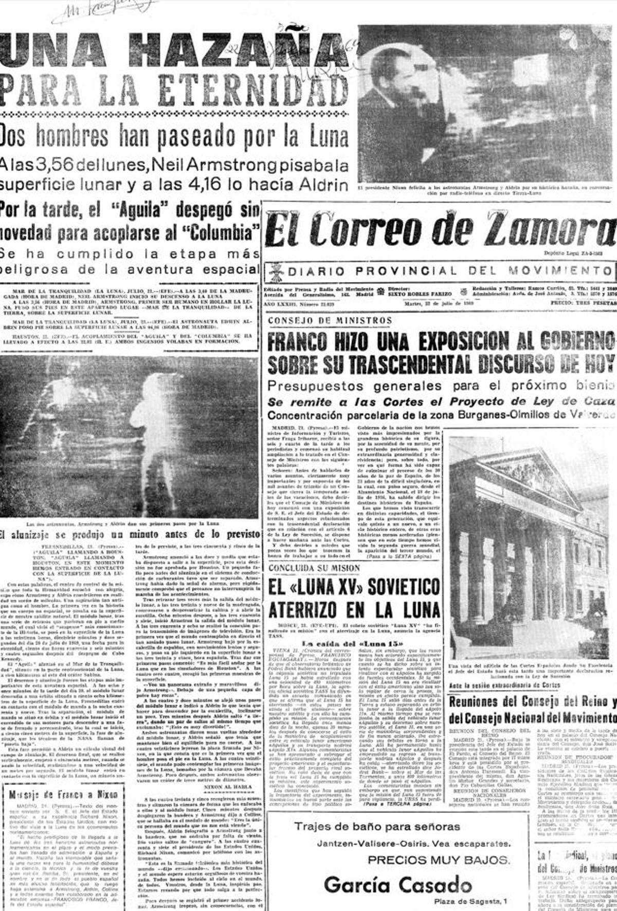Así contamos en EL CORREO DE ZAMORA la primera llegada del hombre a la luna.