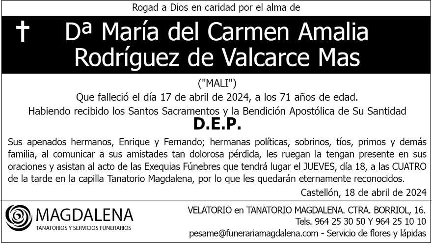 Dª María del Carmen Amalia Rodríguez de Valcarce Mas