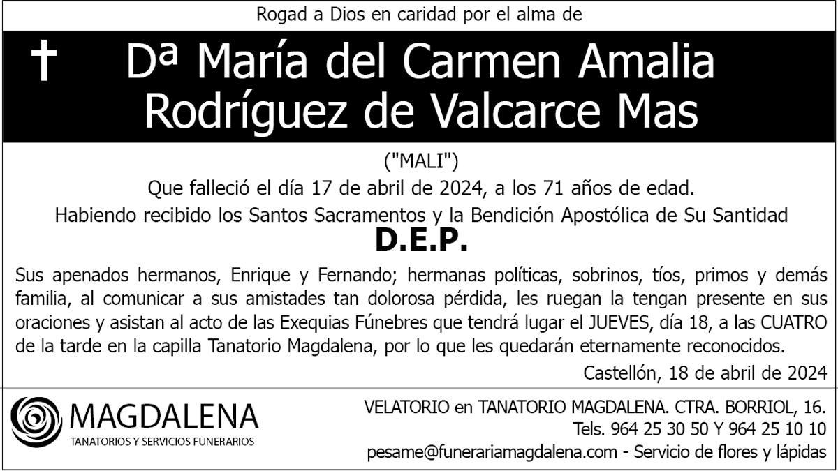 Dª María del Carmen Amalia Rodríguez de Valcarce Mas