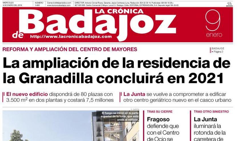 Esta es la portada de LA CRÓNICA DE BADAJOZ correspondiente al día 9 de enero del 2019