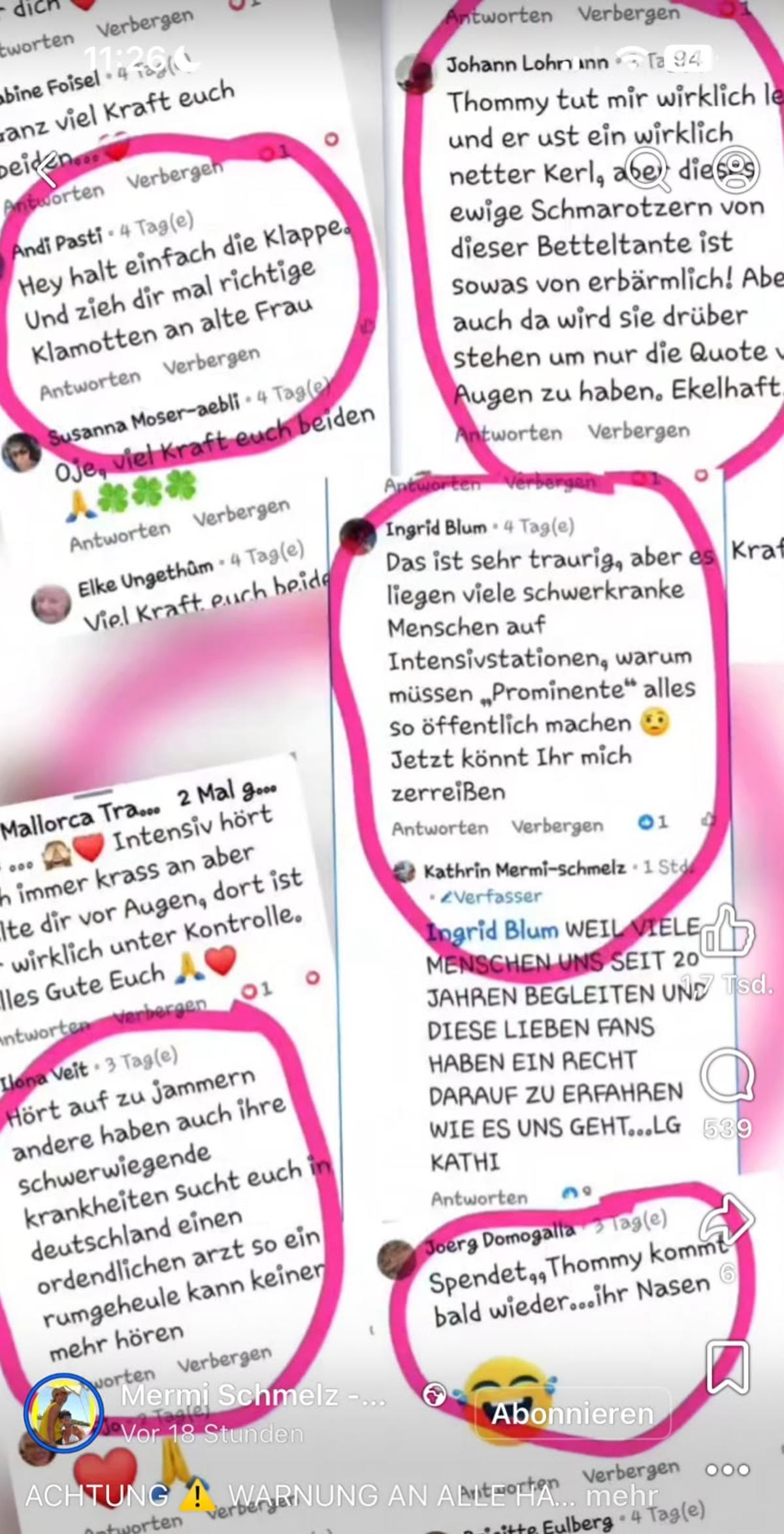 Ein paar der Hass-Kommentare.