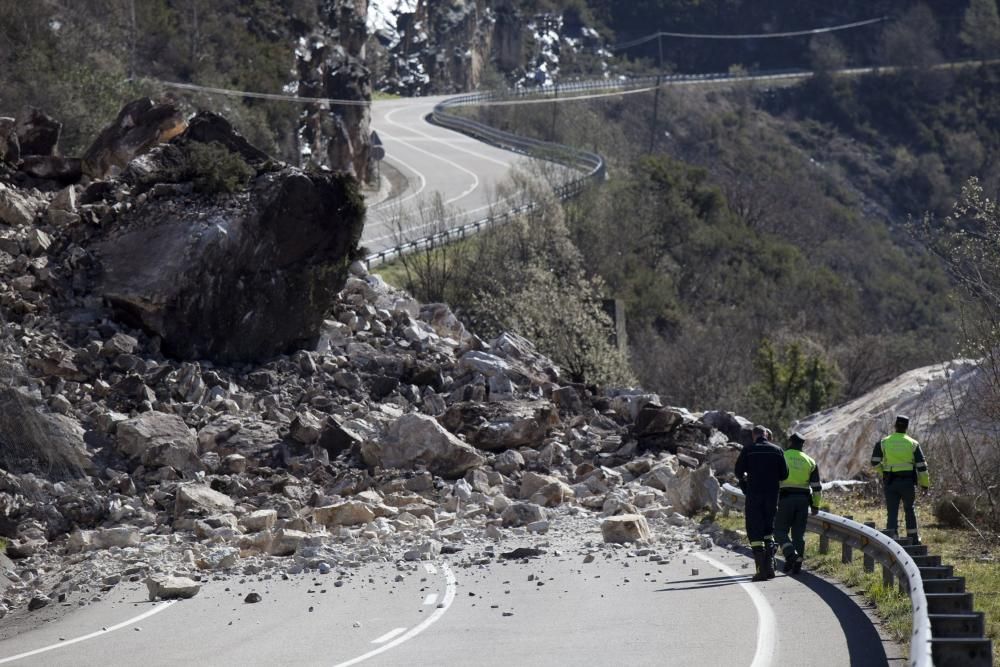 Un argayo con toneladas de rocas y tierra corta el Corredor del Nalón y deja Caso incomunicado