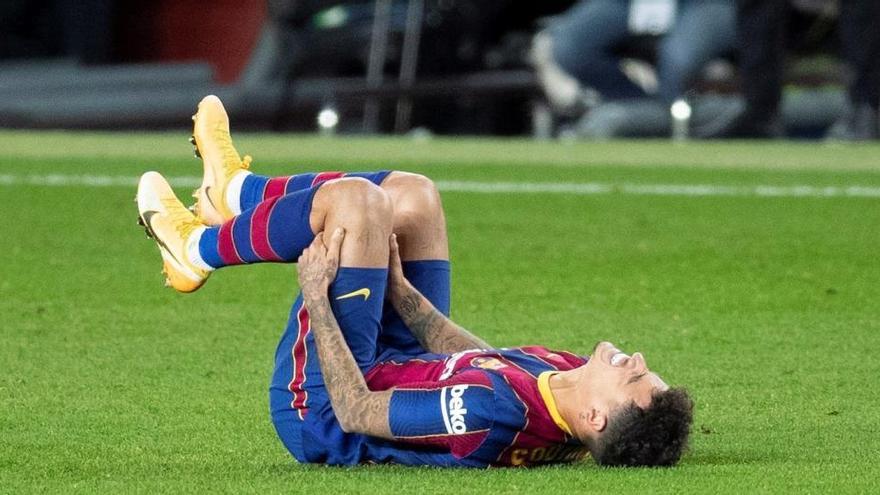 Philippe Coutinho, tras lesionarse durante el Barcelona-Eibar.