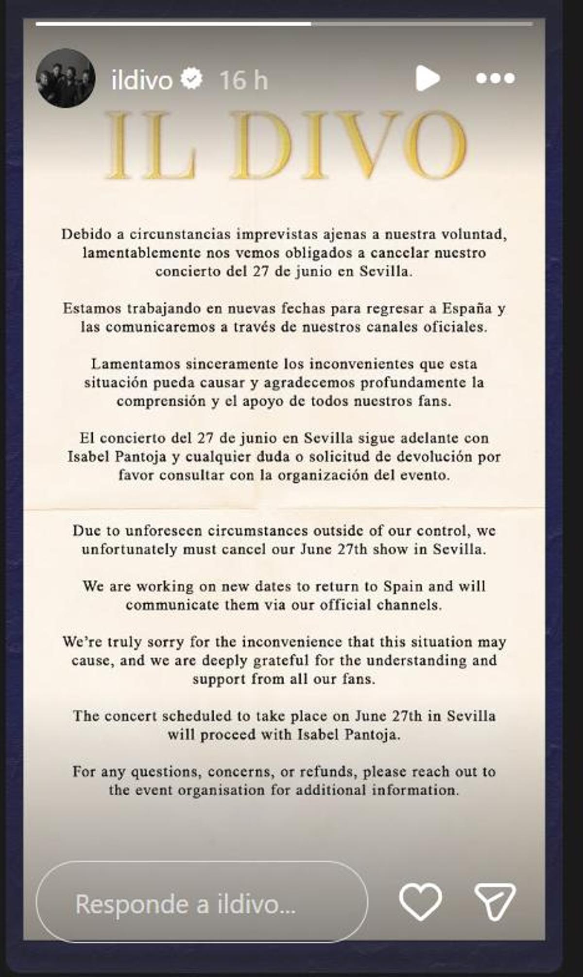 Comunicado de Il Divo