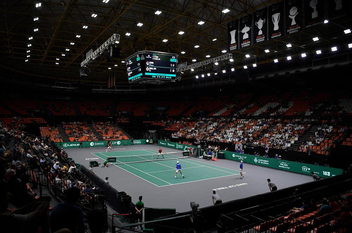 Imagen del pabellón de La Fonteta, en Valencia, durante la celebración de la Copa Davis.