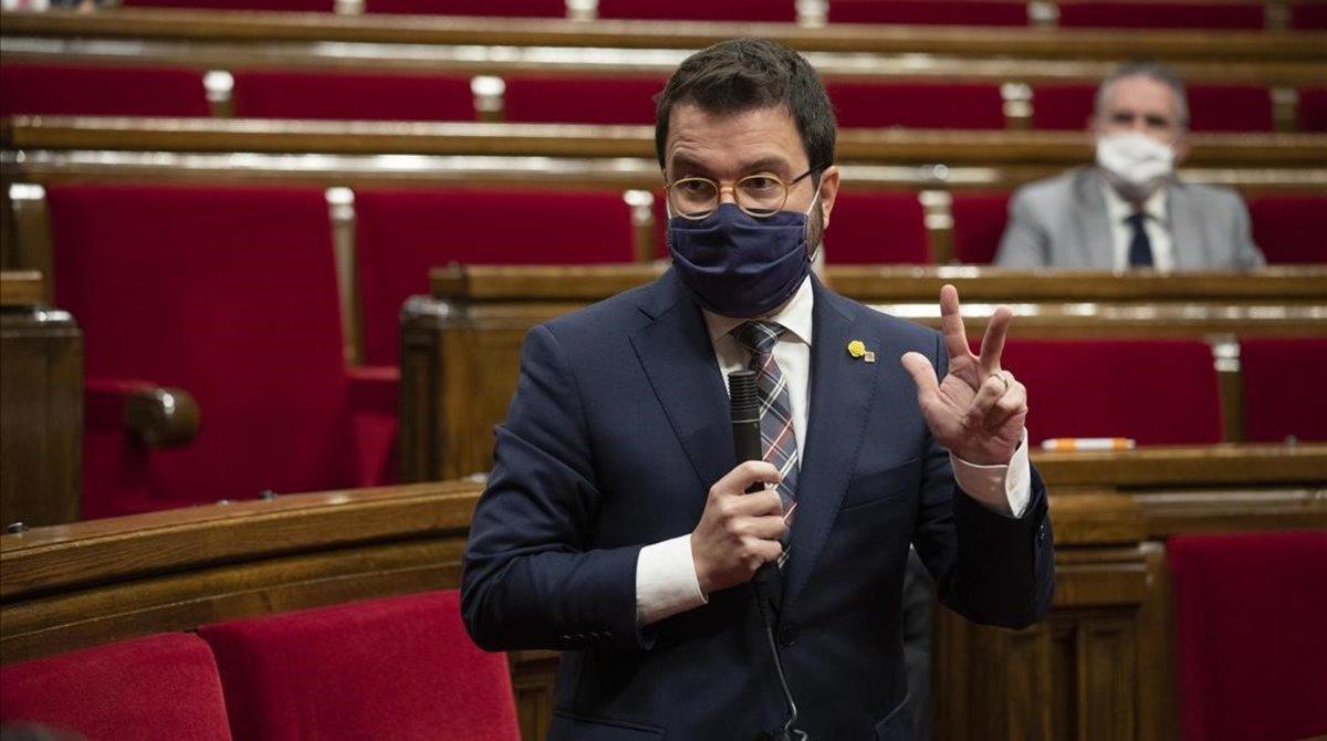 Pere Aragonès en la sesión de control al Govern en el Parlament.