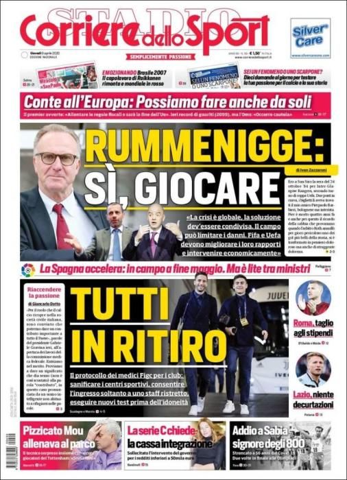 Portada CORRIERE DELLO SPORT jueves 9 abril 2020