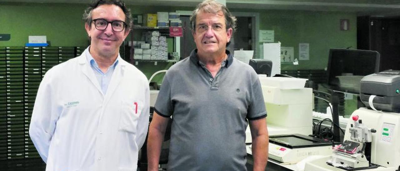 Matheu y Fernández Palomeque, en el laboratorio de Son Espases. |