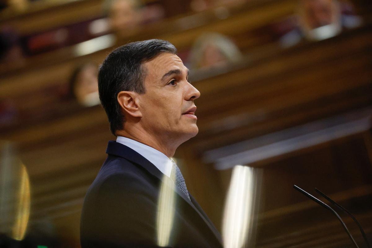 El presidente del Gobierno, Pedro Sánchez, durante su intervención en el debate sobre el estado de la nación, este martes en el Congreso.