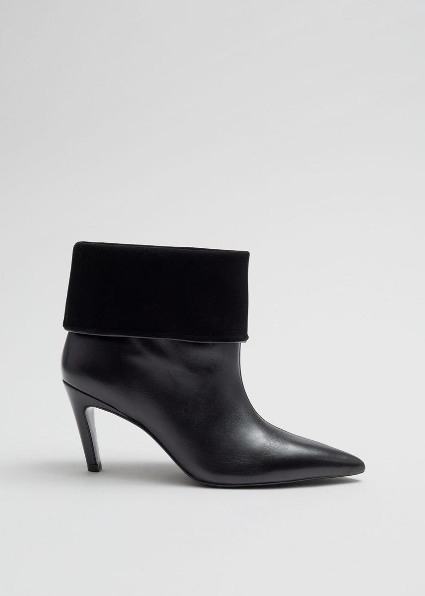 Botines de piel y ante suave con tacón fino