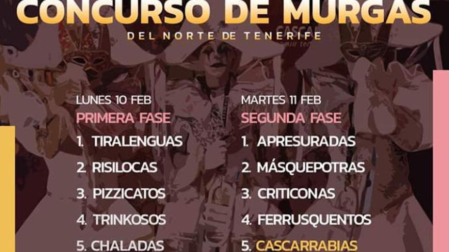 Nuevo orden de participación en el concurso de murgas del Norte.