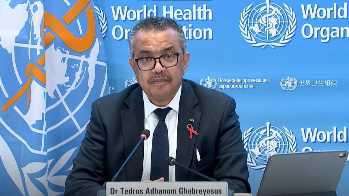 El director general de la Organización Mundial de la Salud (OMS), Tedros Adhanom Ghebreyesus, en rueda de prensa tras la Asamblea Mundial de la Salud.