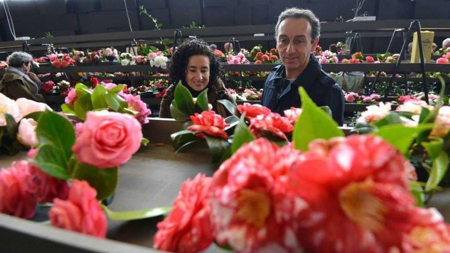 Espectadores contemplan algunos de los lotes de la exposición floral. // Gustavo Santos