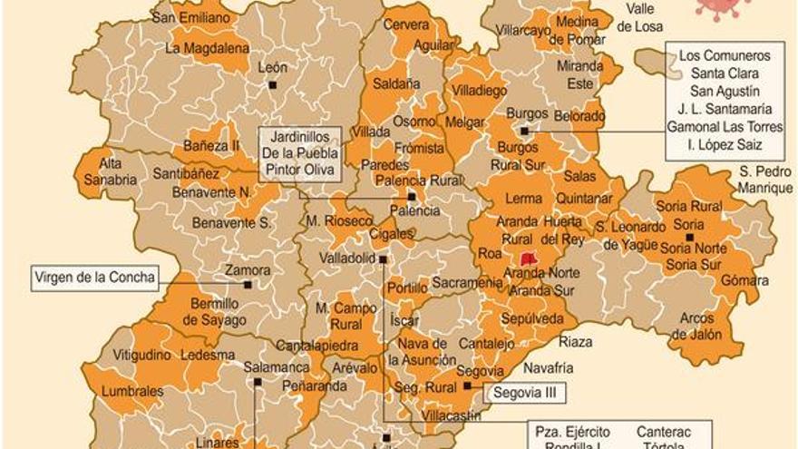 Así está el mapa del riesgo de confinamiento por COVID en Castilla y León