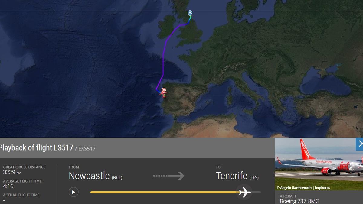 Trayectoria que siguió el avión que acabó desviándose a Oporto.