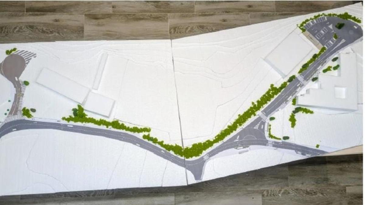 Maqueta de la zona de actuación para la transformación de la movildiad en Monte Carrasco.