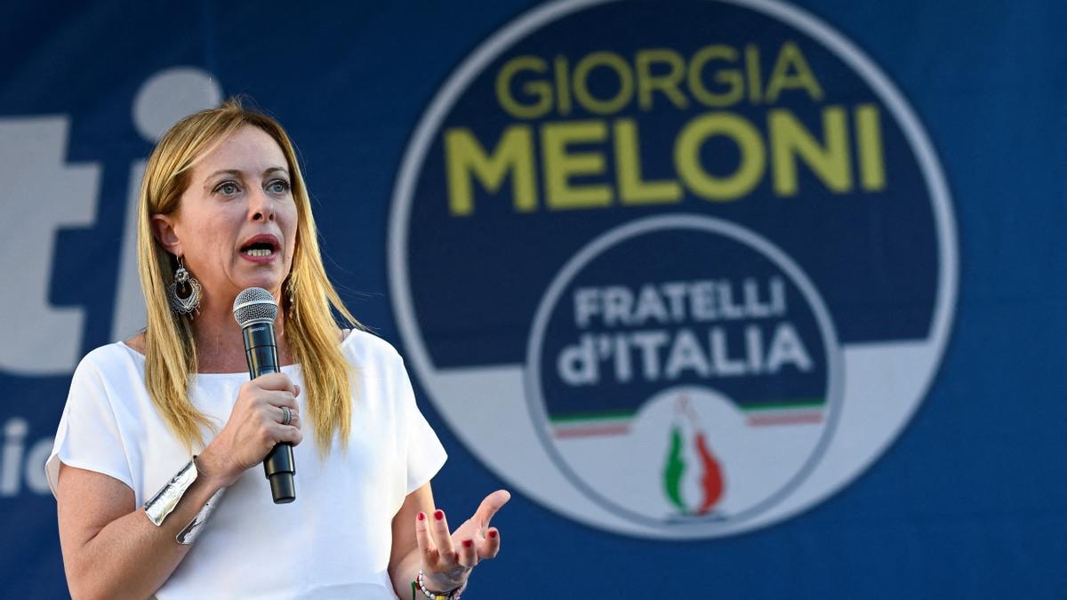 La líder de Hermanos de Italia, Giorgia Meloni, en un mitin en Milán.