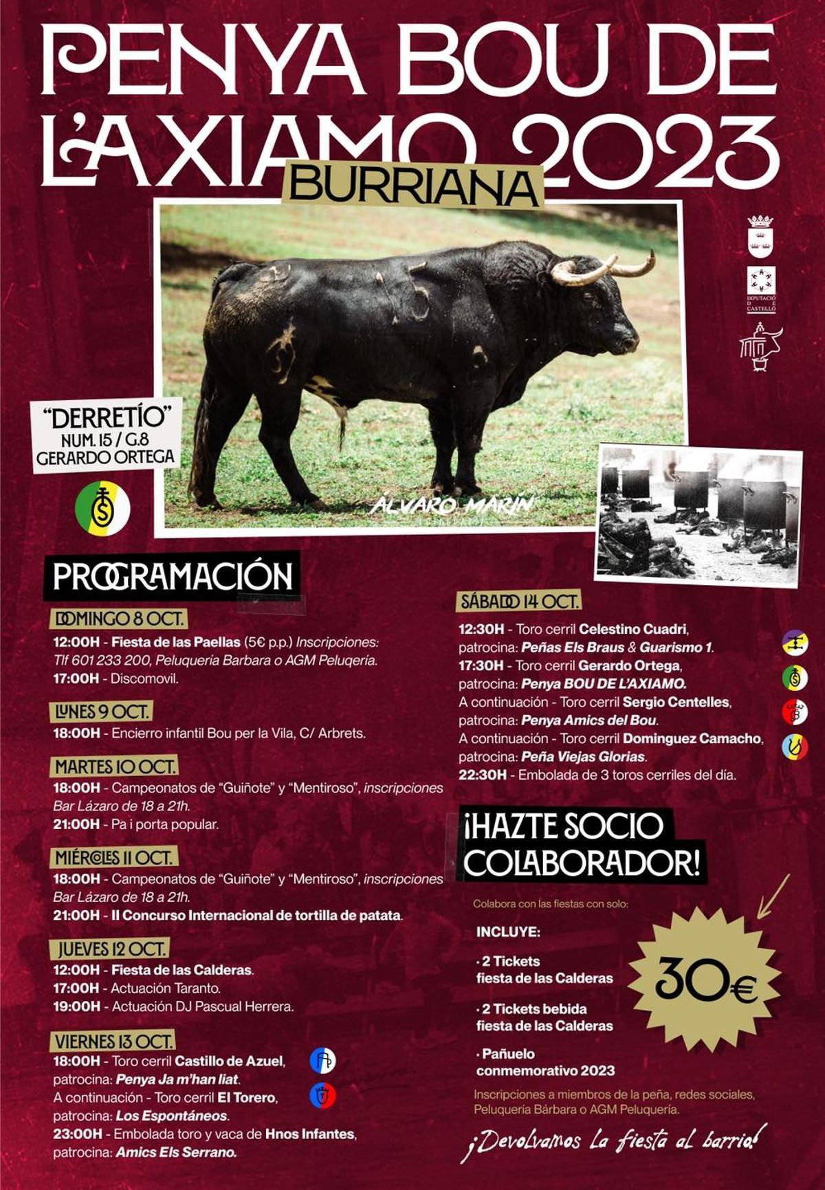 Cartel taurino de las fiestas de l'Axiamo, en el barrio Ecce Homo, en Burriana.