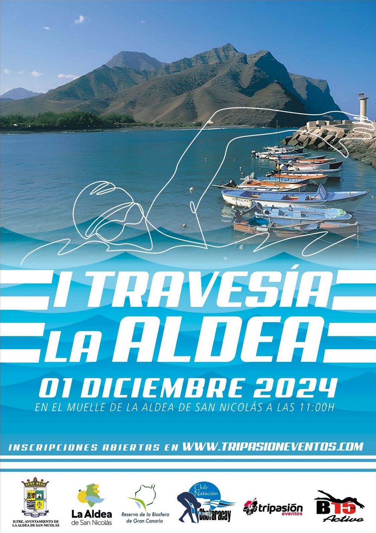 Cartel de la I Travesía a Nado de la playa de La Aldea.