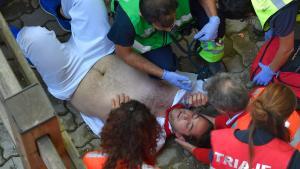 Un herido en el encierro de este viernes en los Sanfermines.