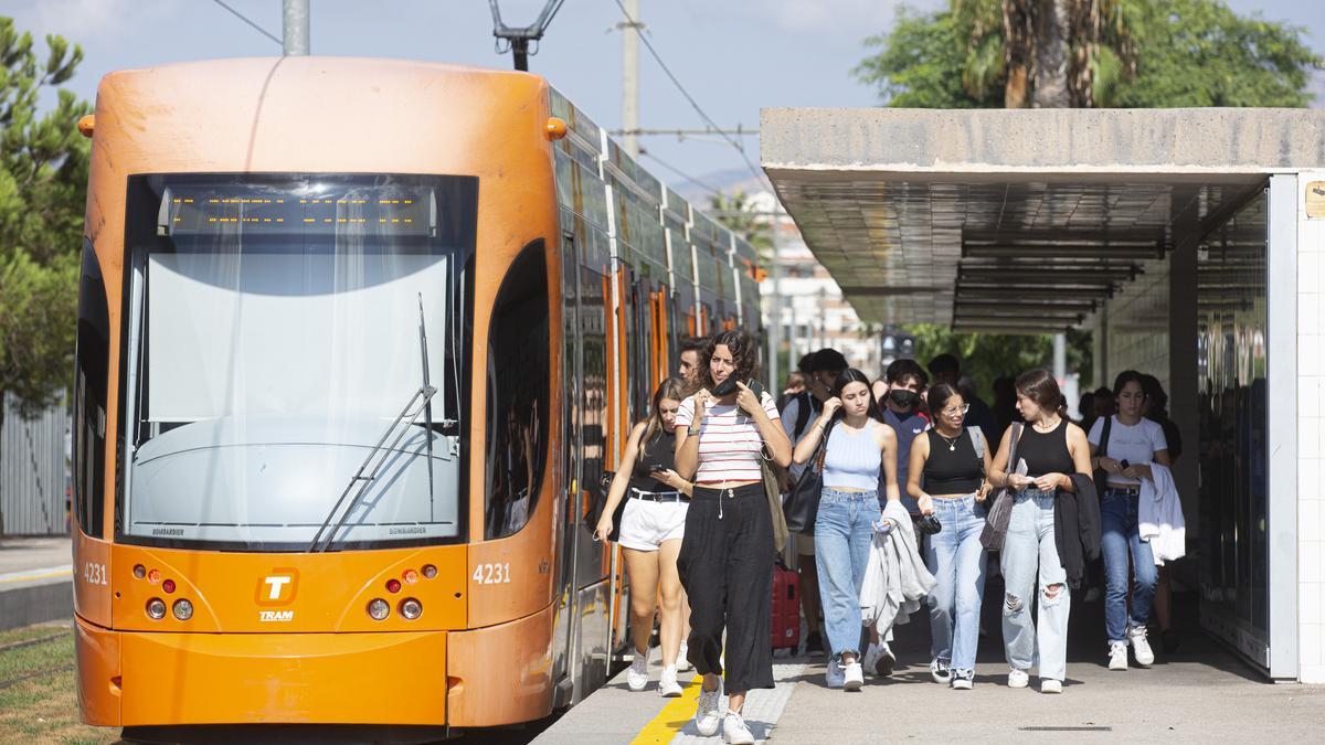 Línea del TRAM en la Universidad de Alicante.