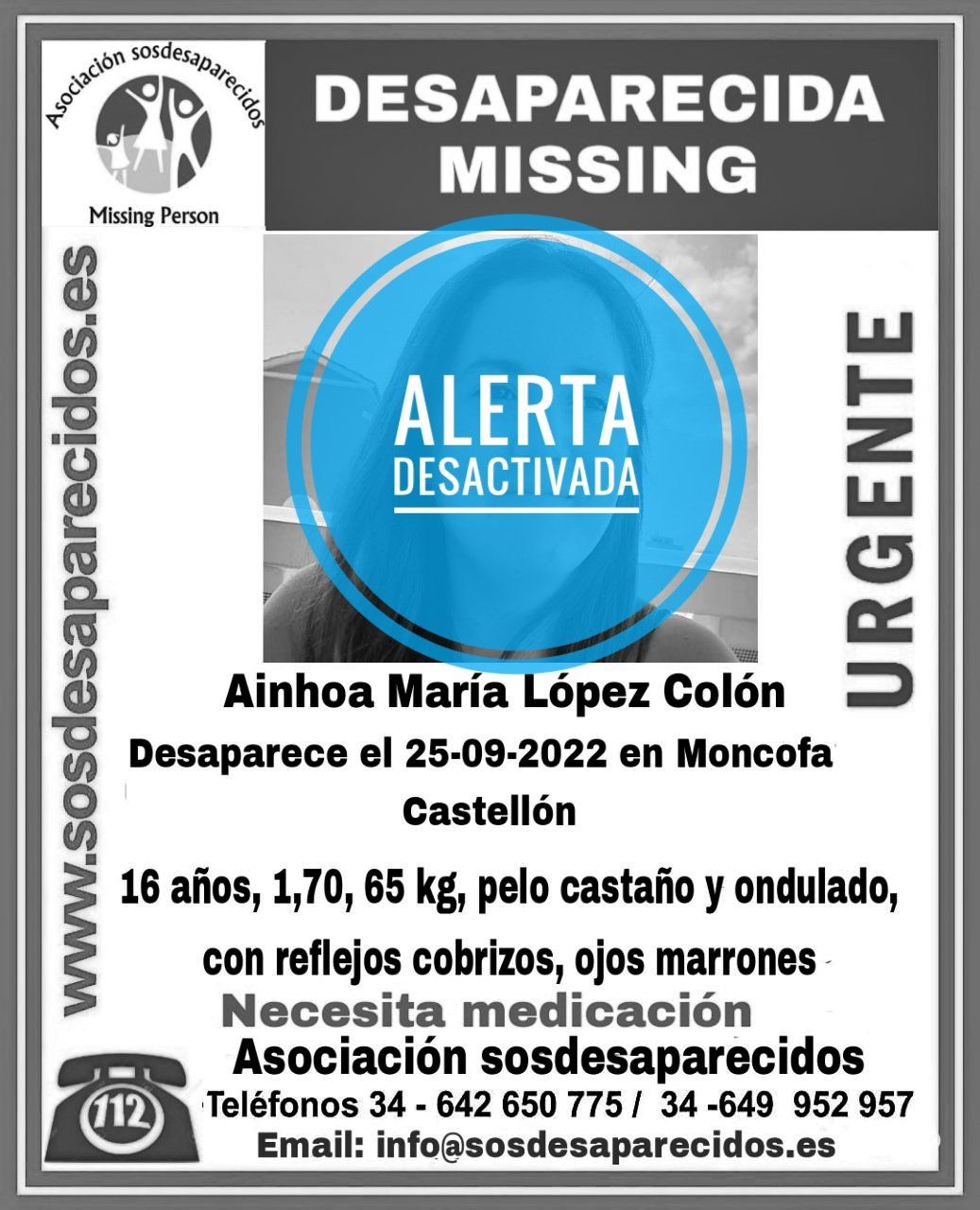 Alerta SOS Desaparecidos ha desactivado la alarma.