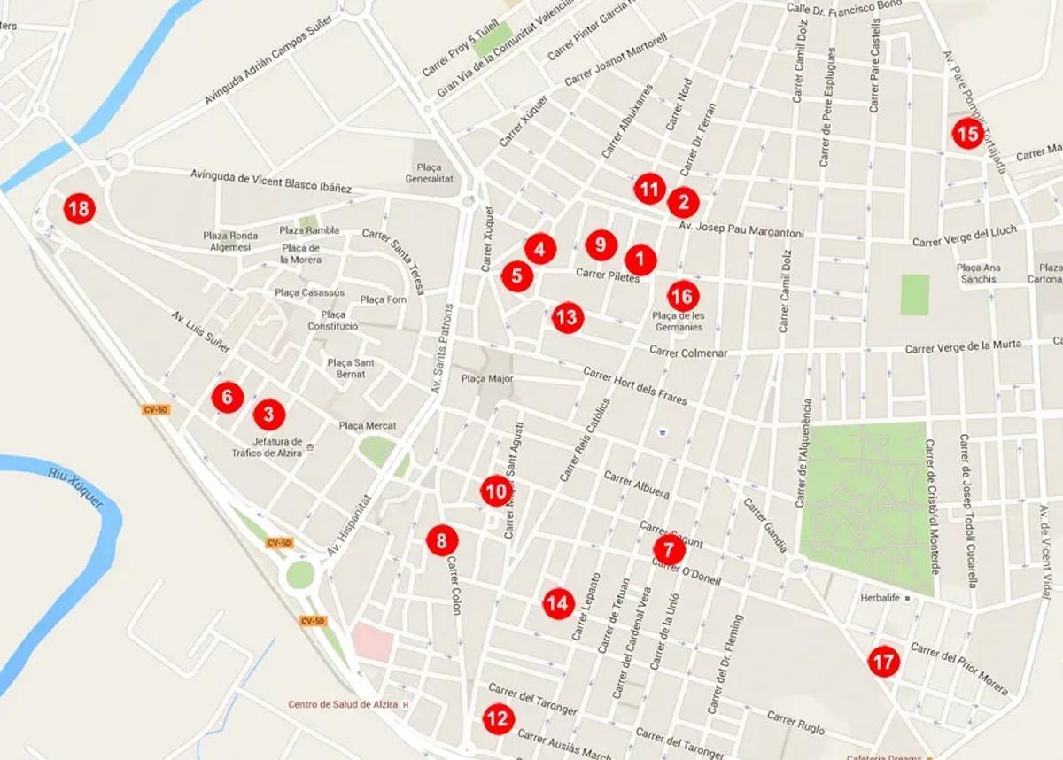 Plano de los doseles de Alzira de 2026.