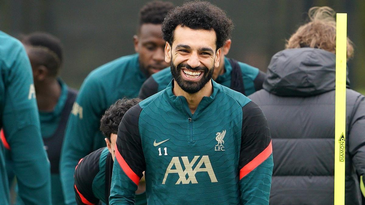 Salah, en el entrenamiento del Liverpool del pasado miércoles.