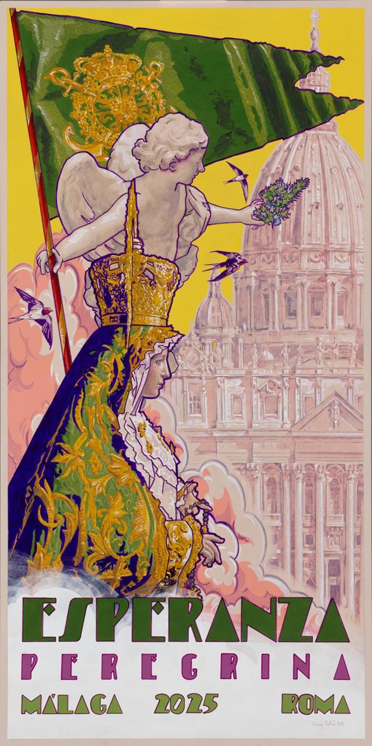 Cartel de la presencia de la Virgen de la Esperanza en Roma, de Naranjo Beltrán.